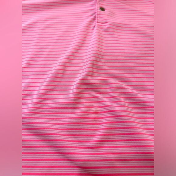 Golf Performance Polo Neon Pink Stripe Snap Placket Stretch Moisture-Wick M RLX - Picture 7 of 8
